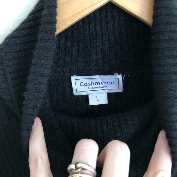 Black ribbed cashmere turtleneck sweater - Picture 10 of 14